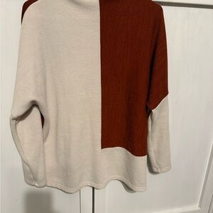SHEIN Two-Tone Cowl Neck Sweater - Cream and Brown